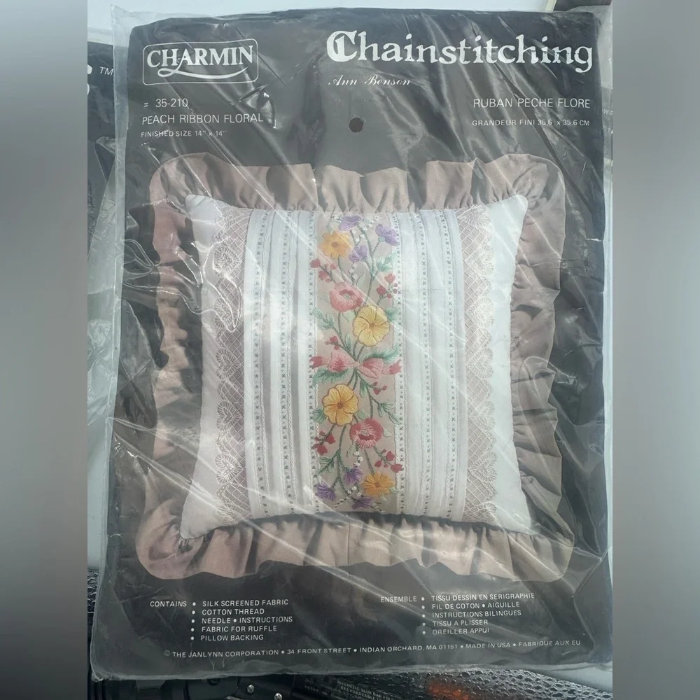 Lot Of 3 Vintage Charmin Creations Silk Screened Fabric Cross Stitch Pillow Kits